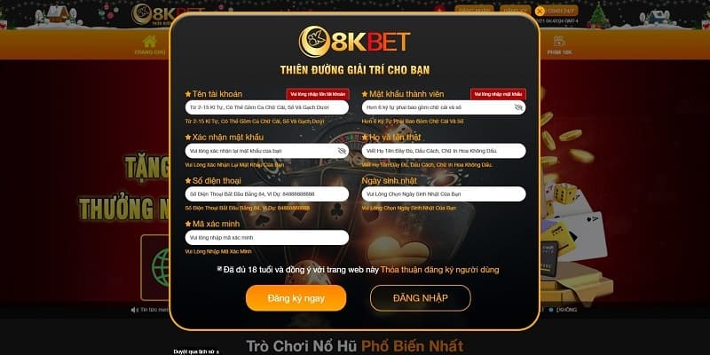 đăng ký 8kbet Các bước đăng ký 8kbet