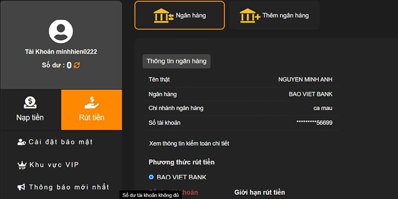 rút tiền 8kbet Rút tiền qua ngân hàng
